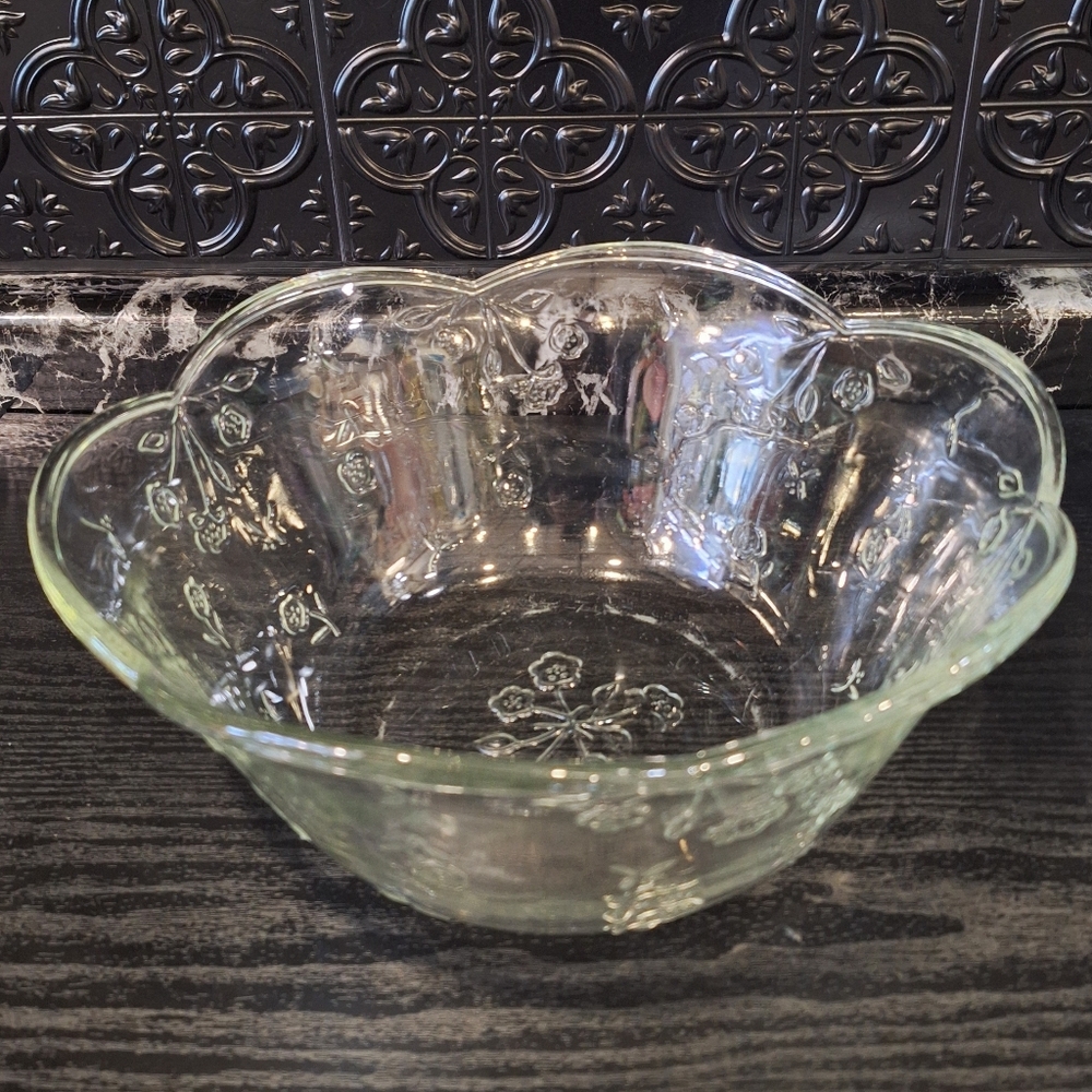 Savannah By Anchor Hocking Floral Clear Glass Bowl, Large Punch Serving Bowl